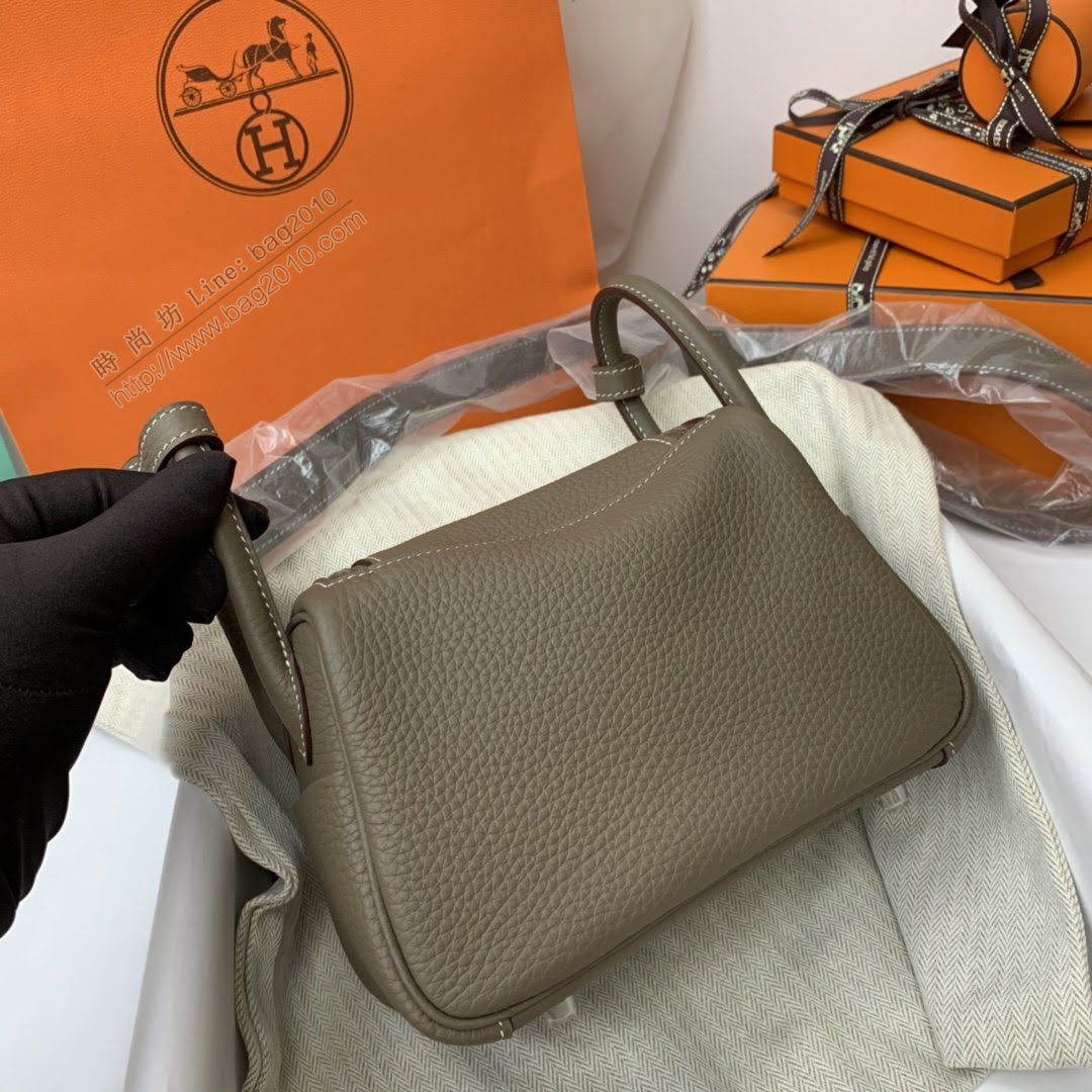 Hermesn琳迪包 愛馬仕miniLindy手提肩背包 TC皮 18大象灰 頂級純手工  am2202